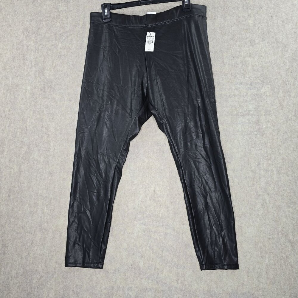 Express Faux Leather Leggings L Black Shiny Stretchy Womens Pants